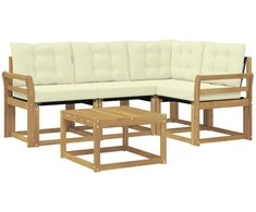 Lauko sofos komplektas su pagalve 5 pcs Balta ir kreminė