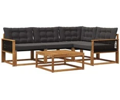 Lauko sofos komplektas su pagalve 5 pcs Natūrali ir juoda