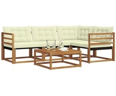 Lauko sofos komplektas su pagalve 5 pcs Natūralus ir grietinėlė