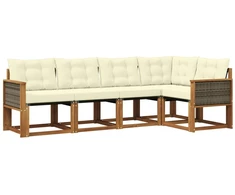 Lauko sofos komplektas su pagalve 5 pcs Natūralus ir grietinėlė