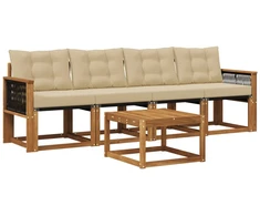 Lauko sofos komplektas su pagalve 5 pcs Natūralus ir bežinis