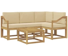 Lauko sofos komplektas su pagalve 5 pcs Balta ir kreminė