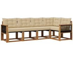 Lauko sofos komplektas su pagalve 5 pcs Natūralus ir bežinis