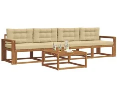 Lauko sofos komplektas su pagalve 5 pcs Natūralus ir bežinis