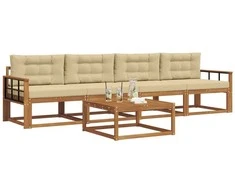 Lauko sofos komplektas su pagalve 5 pcs Natūralus ir bežinis
