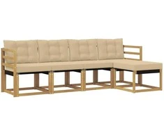 Lauko sofos komplektas su pagalve 5 pcs Balta ir kreminė