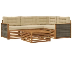 Lauko sofos komplektas su pagalve 5 pcs Natūralus ir bežinis