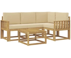 Lauko sofos komplektas su pagalve 5 pcs Balta ir kreminė