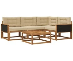 Lauko sofos komplektas su pagalve 5 pcs Natūralus ir bežinis