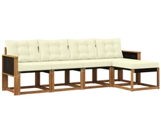 Lauko sofos komplektas su pagalve 5 pcs Natūralus ir grietinėlė