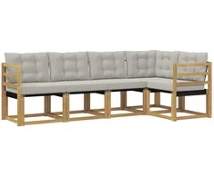 Lauko sofos komplektas su pagalve 5 pcs Balta ir šviesiai pilka