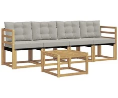 Lauko sofos komplektas su pagalve 5 pcs Balta ir šviesiai pilka