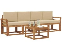 Lauko sofos komplektas su pagalve 5 pcs Natūralus ir bežinis