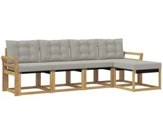 Lauko sofos komplektas su pagalve 5 pcs Balta ir šviesiai pilka