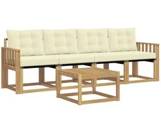 Lauko sofos komplektas su pagalve 5 pcs Balta ir kreminė