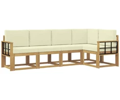 Lauko sofos komplektas su pagalve 5 pcs Balta ir kreminė