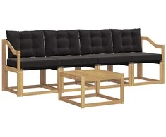 Lauko sofos komplektas su pagalve 5 pcs Balta ir juoda