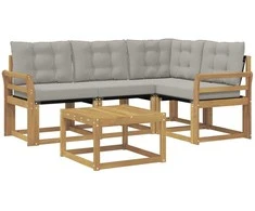Lauko sofos komplektas su pagalve 5 pcs Balta ir šviesiai pilka