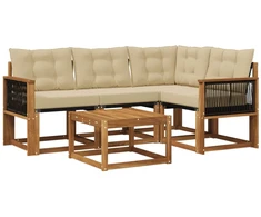 Lauko sofos komplektas su pagalve 5 pcs Natūralus ir bežinis