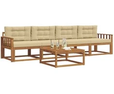 Lauko sofos komplektas su pagalve 5 pcs Natūralus ir bežinis
