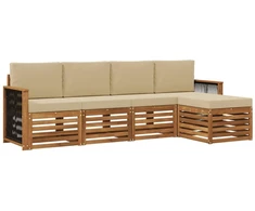 Lauko sofos komplektas su pagalve 5 pcs Natūralus ir bežinis