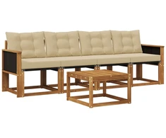 Lauko sofos komplektas su pagalve 5 pcs Natūralus ir bežinis