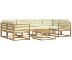 Lauko sofos komplektas su pagalve 5 pcs Balta ir kreminė