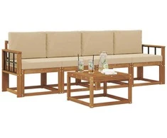Lauko sofos komplektas su pagalve 5 pcs Natūralus ir bežinis