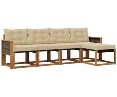 Lauko sofos komplektas su pagalve 5 pcs Natūralus ir bežinis
