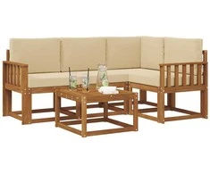 Lauko sofos komplektas su pagalve 5 pcs Natūralus ir bežinis
