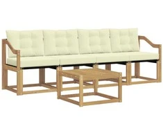 Lauko sofos komplektas su pagalve 5 pcs Balta ir kreminė