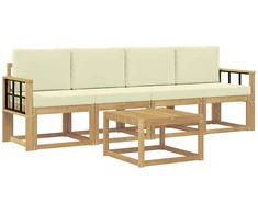 Lauko sofos komplektas su pagalve 5 pcs Balta ir kreminė