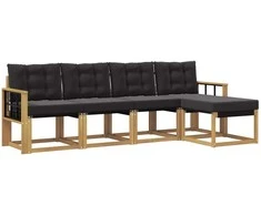 Lauko sofos komplektas su pagalve 5 pcs Balta ir juoda