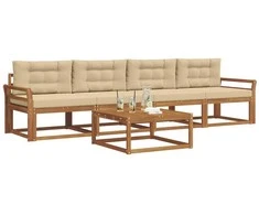 Lauko sofos komplektas su pagalve 5 pcs Natūralus ir bežinis