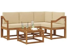 Lauko sofos komplektas su pagalve 5 pcs Natūralus ir bežinis