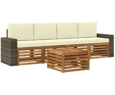 Lauko sofos komplektas su pagalve 5 pcs Natūralus ir grietinėlė