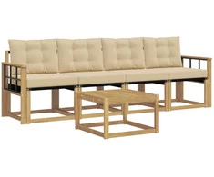 Lauko sofos komplektas su pagalve 5 pcs Balta ir kreminė