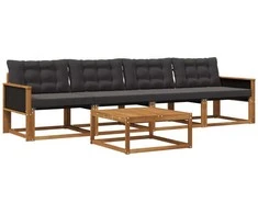 Lauko sofos komplektas su pagalve 5 pcs Natūrali ir juoda