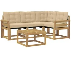 Lauko sofos komplektas su pagalve 5 pcs Balta ir kreminė