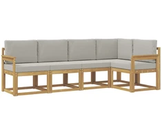 Lauko sofos komplektas su pagalve 5 pcs Balta ir šviesiai pilka