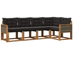 Lauko sofos komplektas su pagalve 5 pcs Natūrali ir juoda