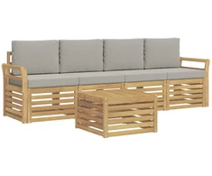 Lauko sofos komplektas su pagalve 5 pcs Balta ir šviesiai pilka