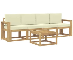 Lauko sofos komplektas su pagalve 5 pcs Balta ir kreminė