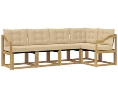 Lauko sofos komplektas su pagalve 5 pcs Balta ir kreminė