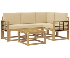 Lauko sofos komplektas su pagalve 5 pcs Balta ir kreminė