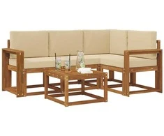 Lauko sofos komplektas su pagalve 5 pcs Natūralus ir bežinis