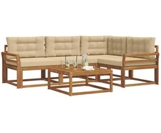 Lauko sofos komplektas su pagalve 5 pcs Natūralus ir bežinis
