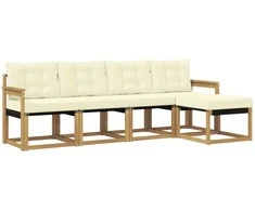 Lauko sofos komplektas su pagalve 5 pcs Balta ir kreminė