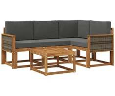 Lauko sofos komplektas su pagalve 5 pcs Natūralus ir antracitas