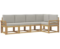 Lauko sofos komplektas su pagalve 5 pcs Balta ir šviesiai pilka